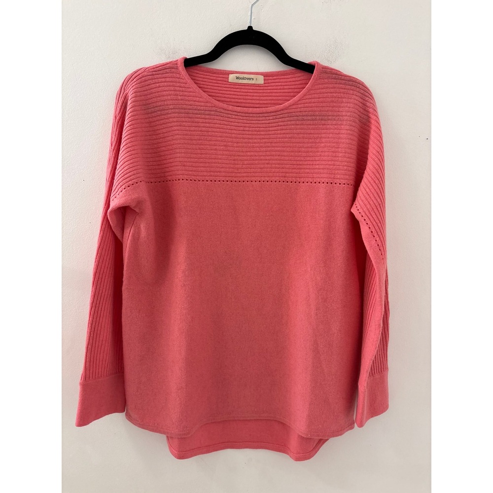 Woolovers Pink Merino Wool Cashmere Blend Ribbed Knit Sweater Size Small Preppy